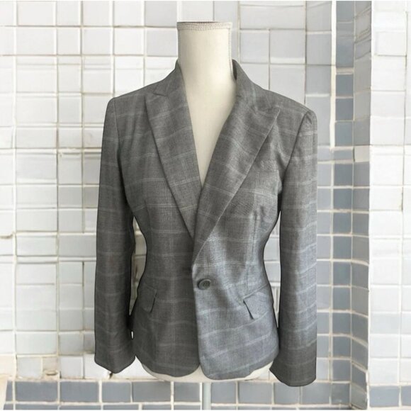 SAKS FIFTH AVENUE Light Gray Plaid Jacket Blazer Size 6 - Picture 1 of 7